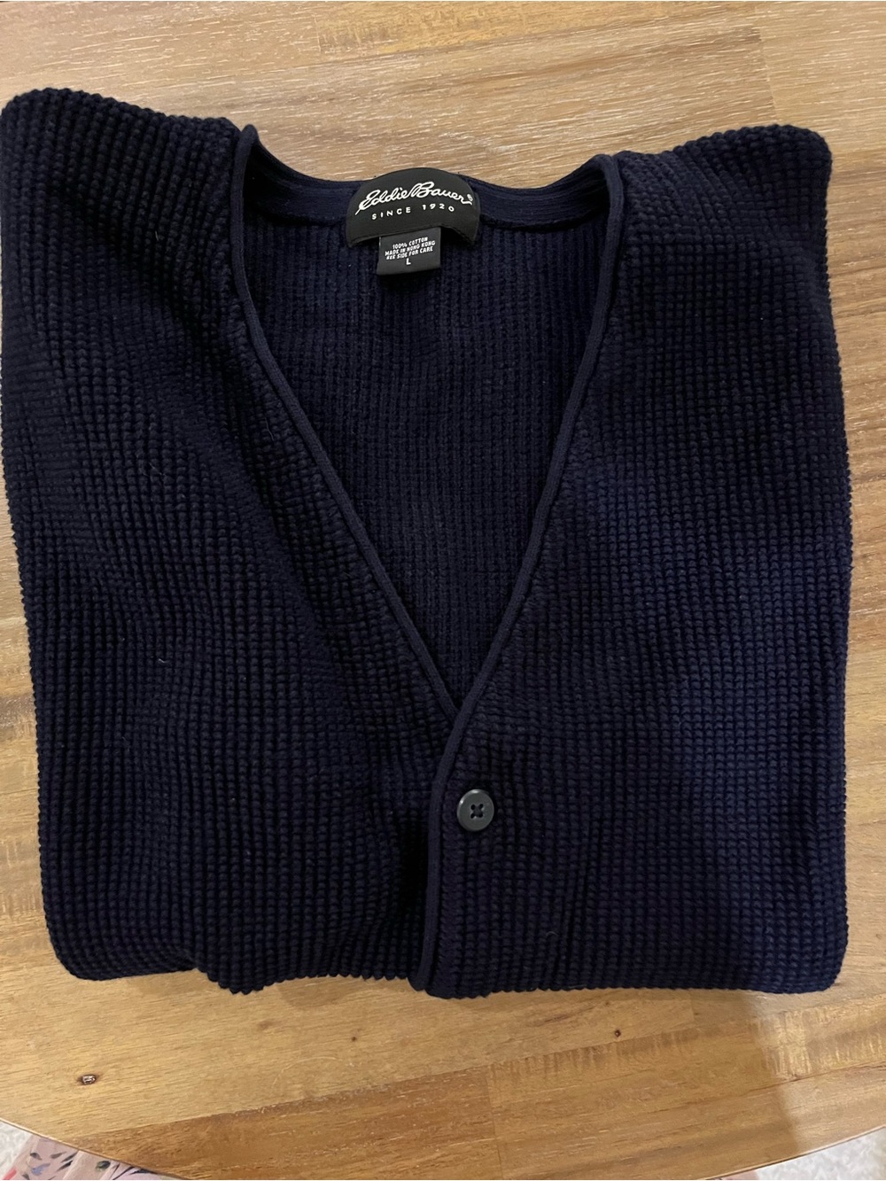 Eddie Bauer Men's Navy Textured Waffle-Knit Cardigan